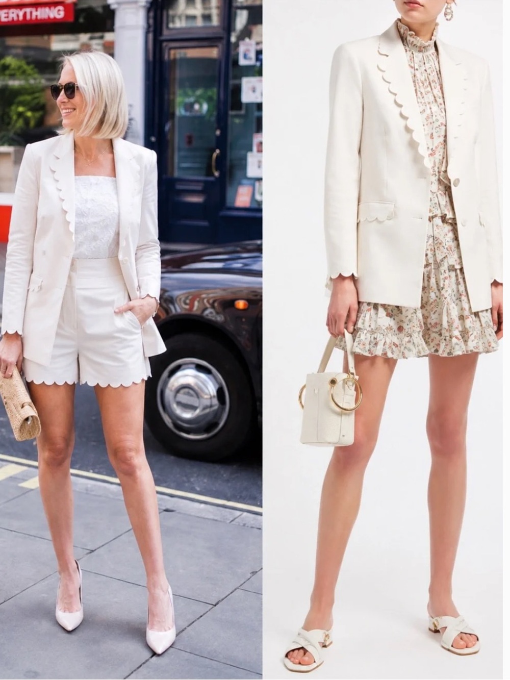 Rebecca Taylor | Women’s Cream Scalloped Edge Double-Breasted Long Line Blazer 2